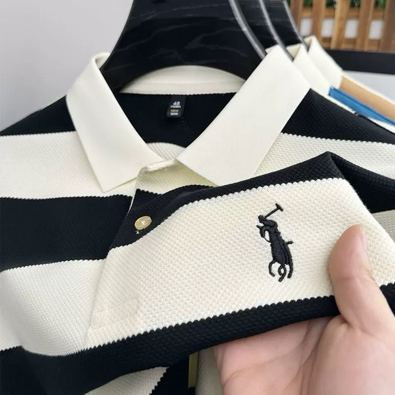 Classic Striped Polo Shirt with Embroidered Logo