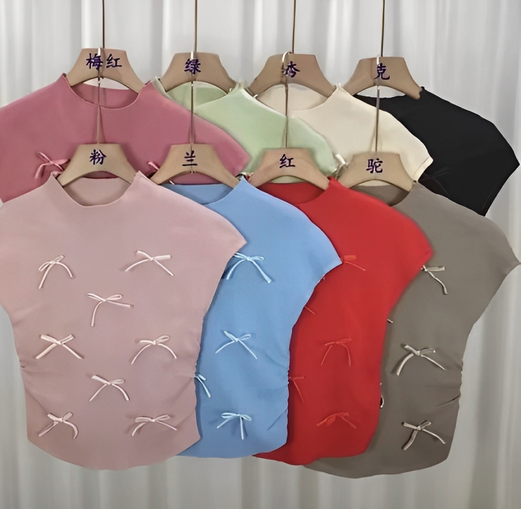 Ribbon Bow Detail Cap Sleeve Top