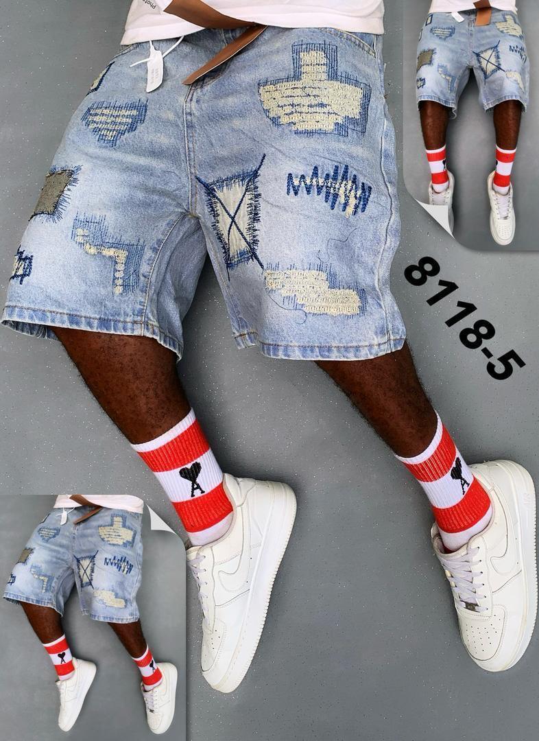 Men's Distressed Patchwork Denim Shorts