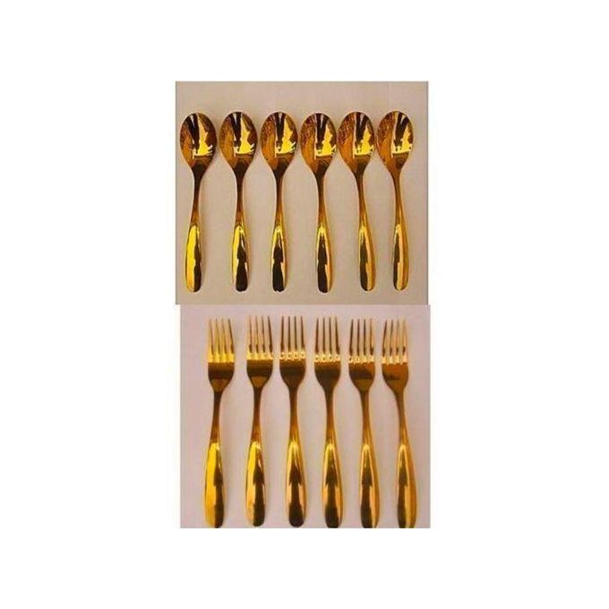12-Piece Gold Plated Dinner Spoons and Forks Set