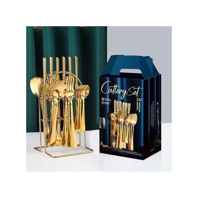 Luxury 24-Piece Gold Cutlery Set with Storage Stand
