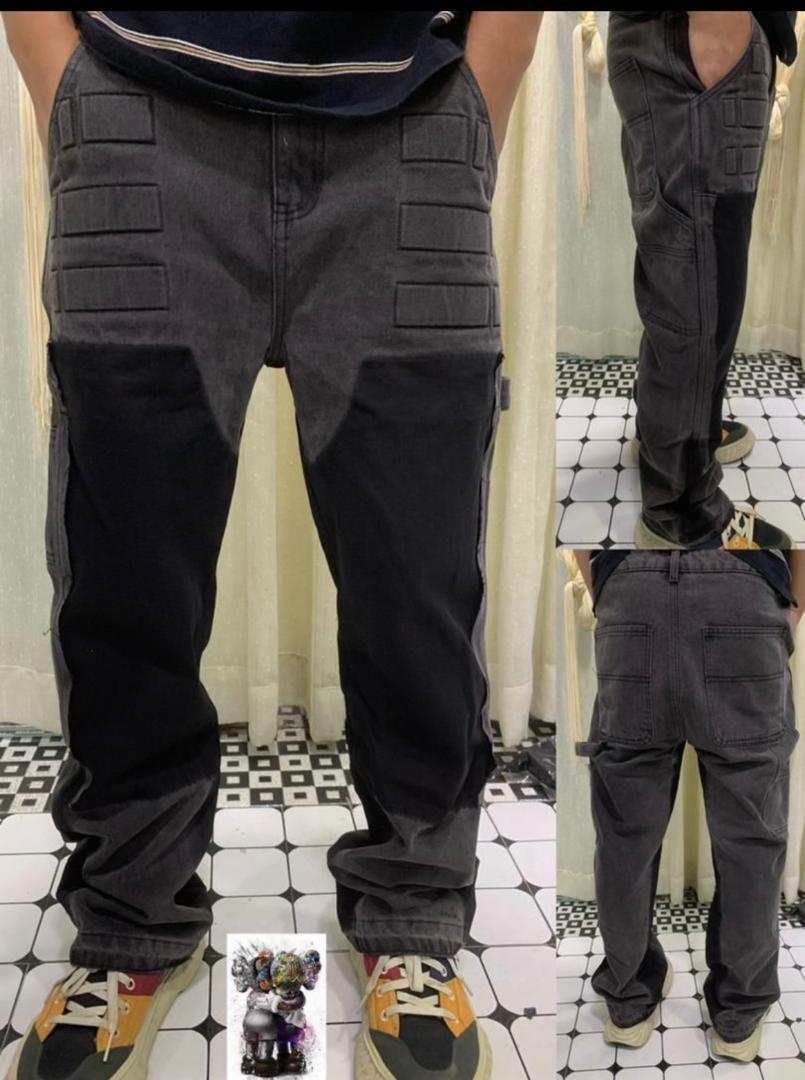 Two-Tone Panelled Cargo-Style Jeans