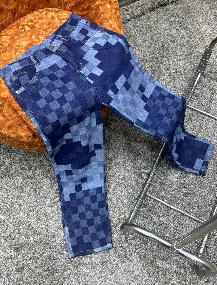 Men's Pixelated Pattern Denim Jeans
