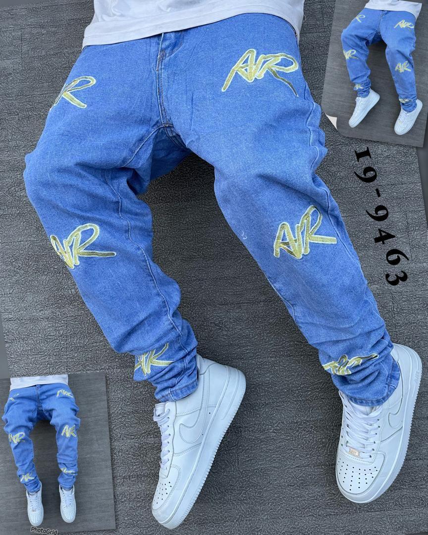Men's Blue Jeans with Yellow "AR" Embroidery