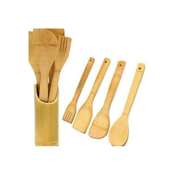 5-Piece Bamboo Cooking Utensil Set with Holder