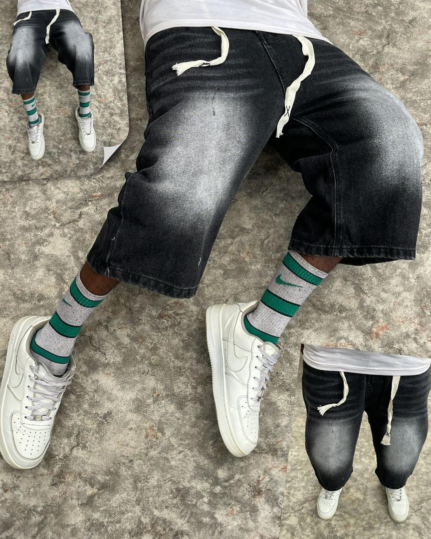 Men's Black Ombre Distressed Denim Shorts