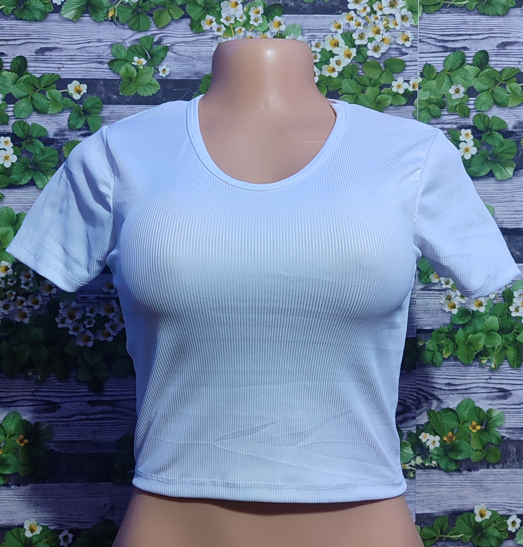 White Ribbed U-Neck Crop Top