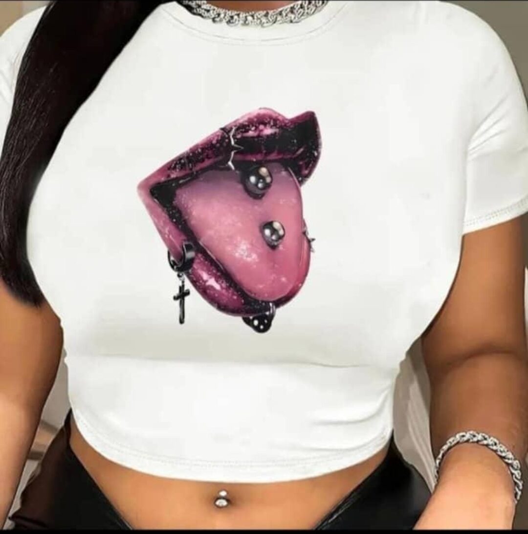Graphic Pierced Lip Crop Top