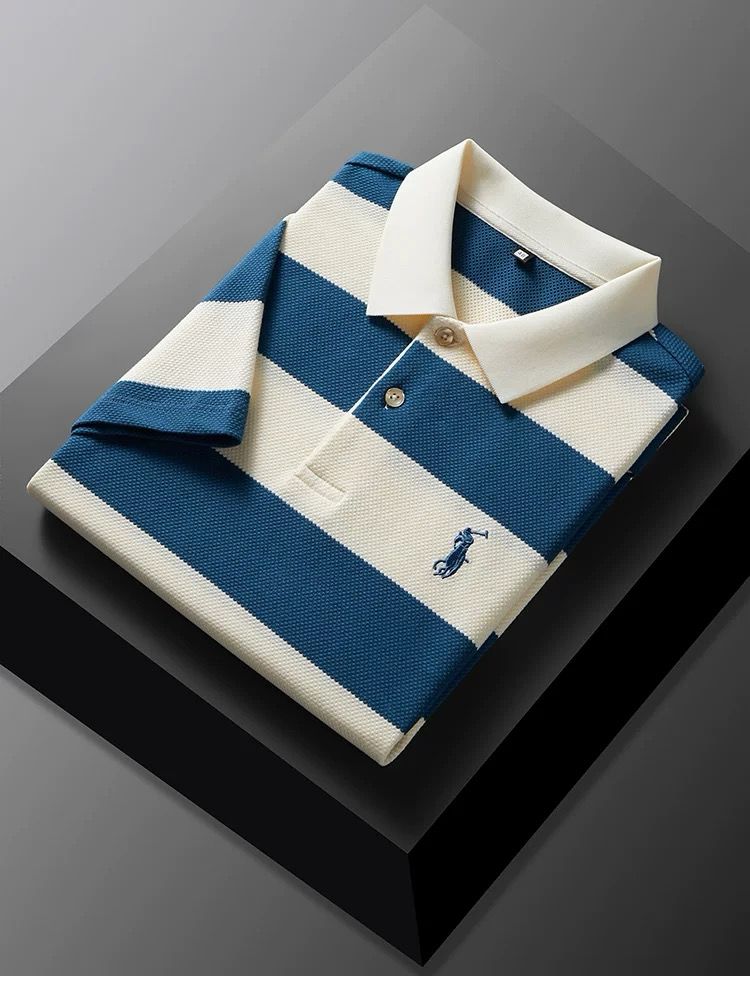 Classic Striped Polo Shirt with Embroidered Logo