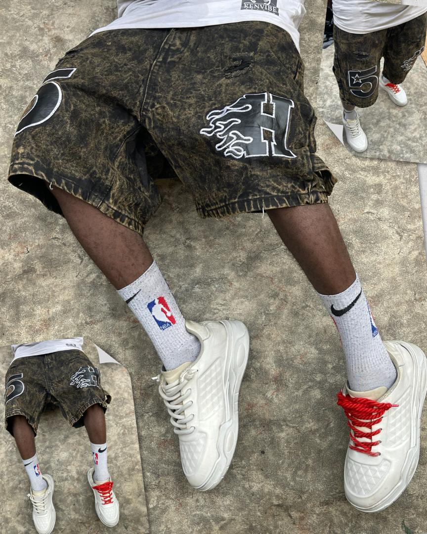 Acid Wash Distressed Shorts with Patches