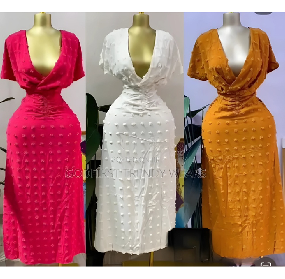 Textured V-Neck Midi Dress