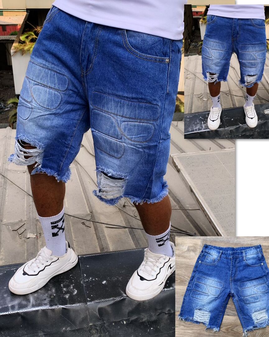 Blue Distressed Denim Shorts