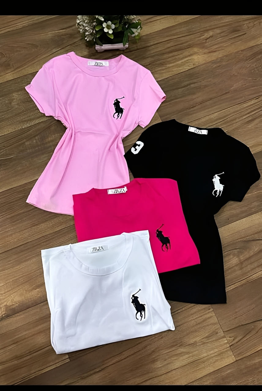 Women's Casual Polo-Style Embroidered Pony T-Shirt