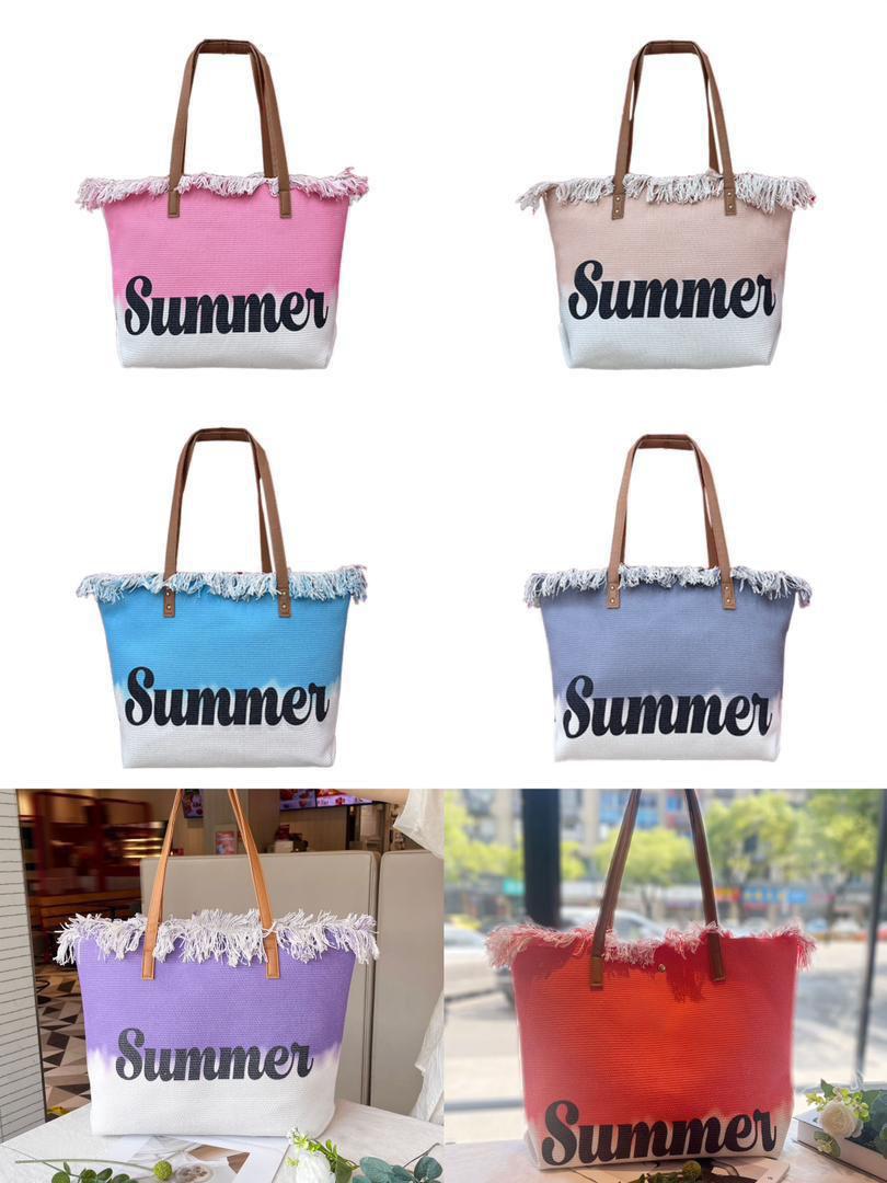 "Summer" Fringed Beach Tote Bag