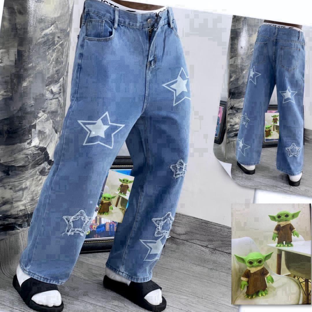 Light Blue Star Print Baggy Jeans
